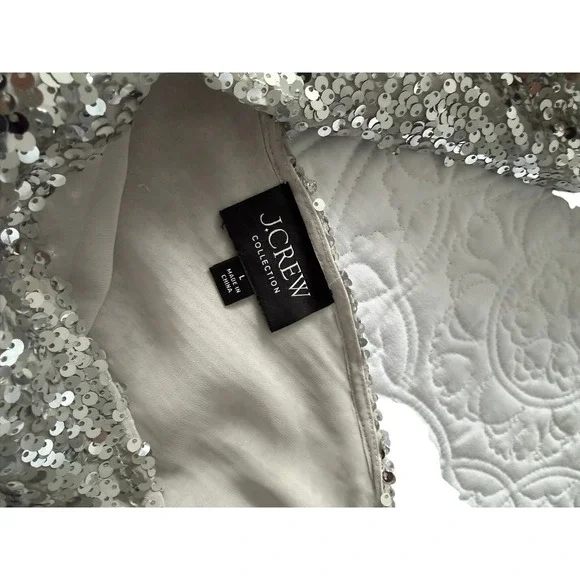 J. Crew Silver Sequin V-Neck Camisole Tank Shimmer Party Sleeveless Blouse Sz M - Picture 3 of 11